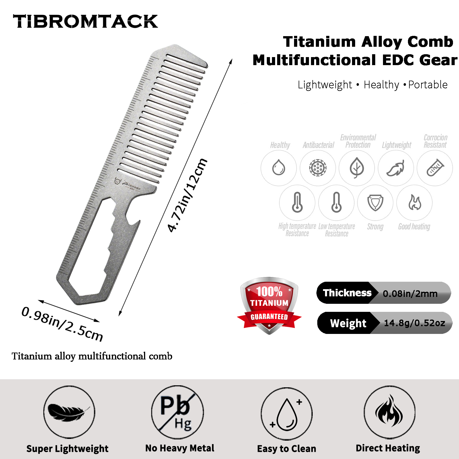 TIBROMTACK Titanium 4-in-1 EDC - Comb Pocket Titanium บทวิจารณ์และราคา