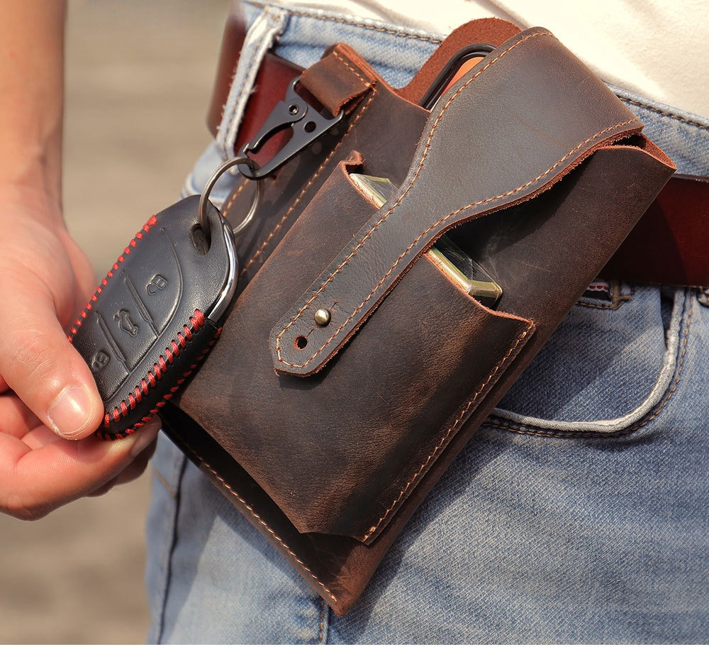 Crazy Horse Leather Phone Hols - Edc Carry Belt Leather บทวิจารณ์และราคา